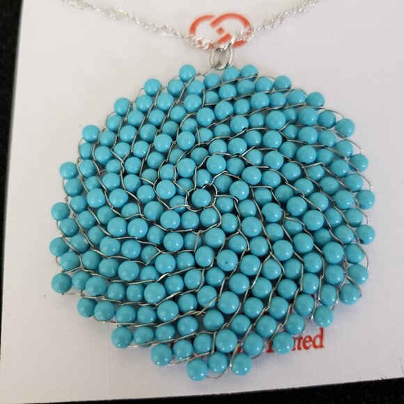 NEW Large Turquoise Circle lace Hematite Necklace - Picture 2 of 4